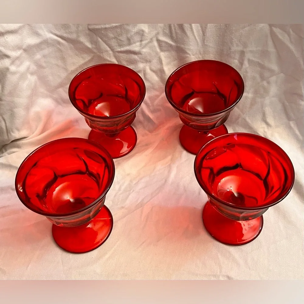 Fostoria Jamestown Ruby Red Sherbet Champagne Glasses Swirl Vintage Set of 4